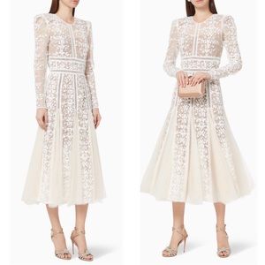 NWT Bronx and Banco Ivory White Megan Tulle and Lace Bridal Midi Dress Size 6/M